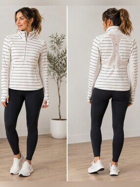 Lululemon Star Runner 1/2 Zip Pullover White Black Stripe Lace Women’s Size 6